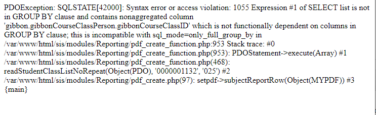 Screenshot 1 - PDO Exception